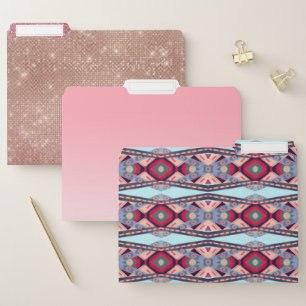 Artsy Blue Pink Red Native Aztec Painted Pattern File Folder