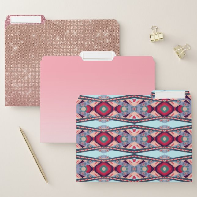 Artsy Blue Pink Red Native Aztec Painted Pattern File Folder (Set)