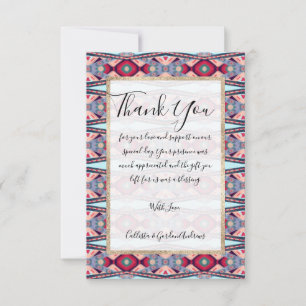 Artsy Blue Pink Red Native Aztec Painted Pattern Thank You Card