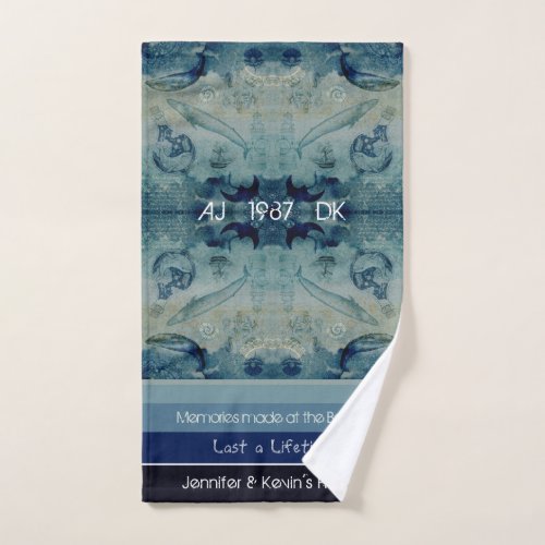 Artsy blue sand green color coastal custom  hand towel 