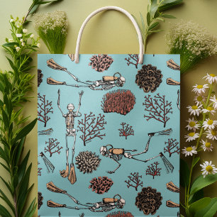 Artsy Blue Swimming Scuba Diver Coral Drawing Medium Gift Bag