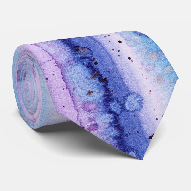  Artsy Blue White Lavender Watercolor Streaks  Neck Tie (Rolled)