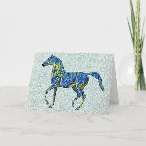 Artsy Blues on Blue Vintage Horse Art Note Card