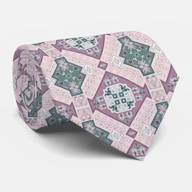Artsy Boho Style Purple and Teal Neck Tie (Rolled)