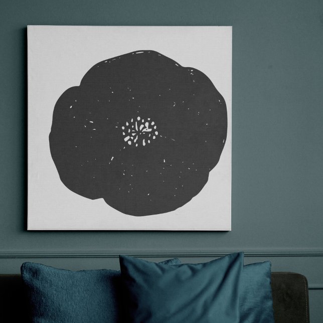 Artsy Bold Modern Black and White Flower  Faux Canvas Print (Creator Uploaded)