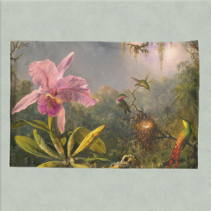 Artsy Brazilian Cattelya Orchid and 3 Hummingbirds Pillow Case