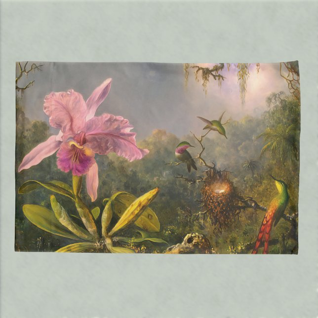 Artsy Brazilian Cattelya Orchid and 3 Hummingbirds Pillow Case (Creator Uploaded)