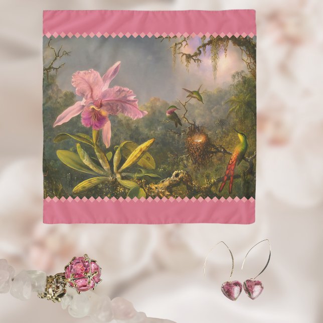 Artsy Brazilian Cattelya Orchid and 3 Hummingbirds Scarf (Creator Uploaded)