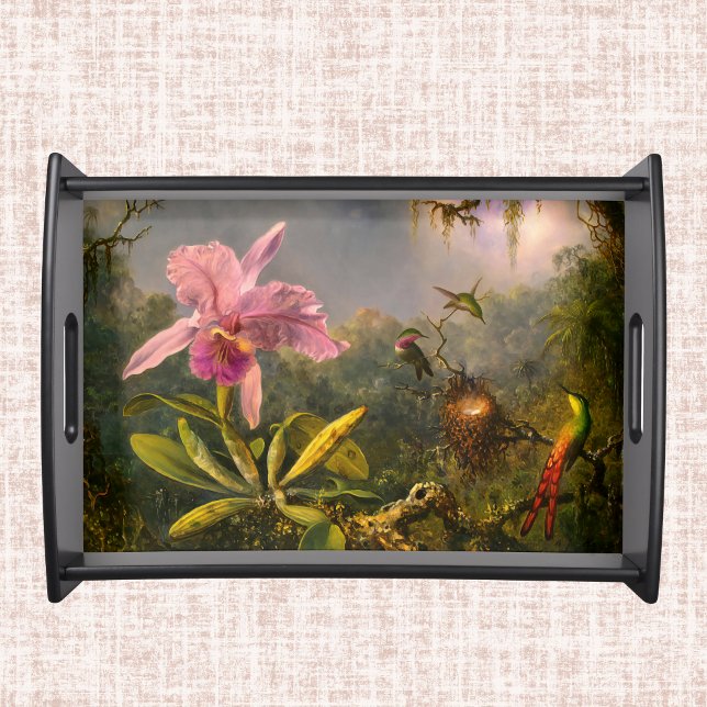 Artsy Brazilian Cattelya Orchid and 3 Hummingbirds Serving Tray (Creator Uploaded)