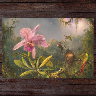 Artsy Brazilian Cattelya Orchid and 3 Hummingbirds