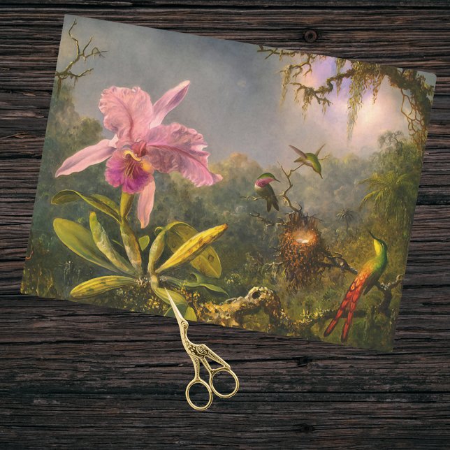 Artsy Brazilian Cattelya Orchid and 3 Hummingbirds Tissue Paper (Creator Uploaded)