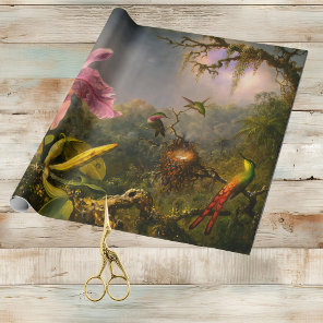 Artsy Brazilian Cattelya Orchid and 3 Hummingbirds Wrapping Paper