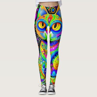 Artsy Bright Colored Cat All-Over-Print Leggings