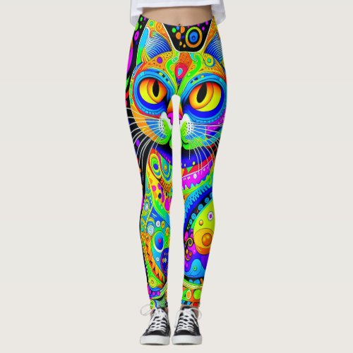Artsy Bright Colored Cat All-Over-Print Leggings