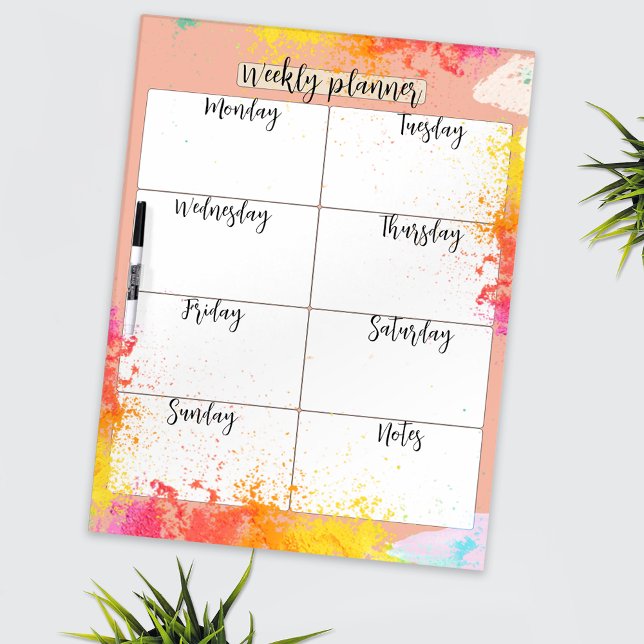 Artsy Bright Paint Splatter Peach Weekly Planner Dry Erase Board (Creator Uploaded)