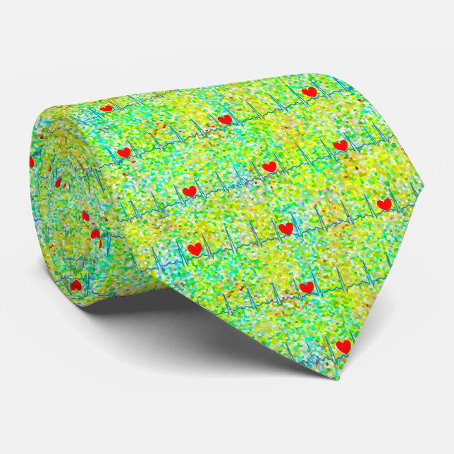 Artsy Cardiac Rhythm citrus Neck Tie (Rolled)