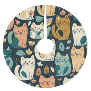 Artsy Cat Pattern Cute Brushed Polyester Tree Skirt