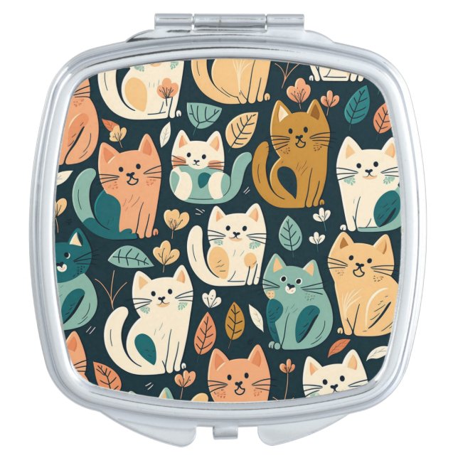Artsy Cat Pattern Cute Compact Mirror (Front)