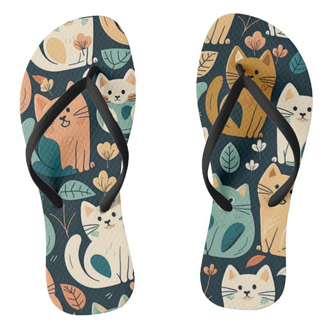 Artsy Cat Pattern Cute Flip Flops (Footbed)