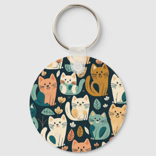 Artsy Cat Pattern Cute Keychain