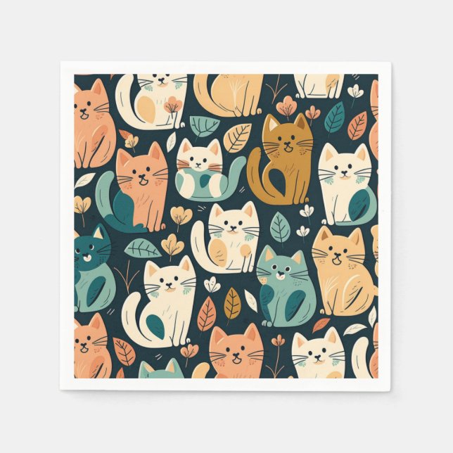 Artsy Cat Pattern Cute Napkins (Front)