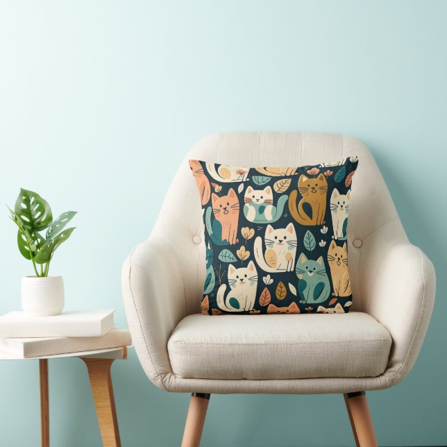 Artsy Cat Pattern Cute Throw Pillow (Chair)