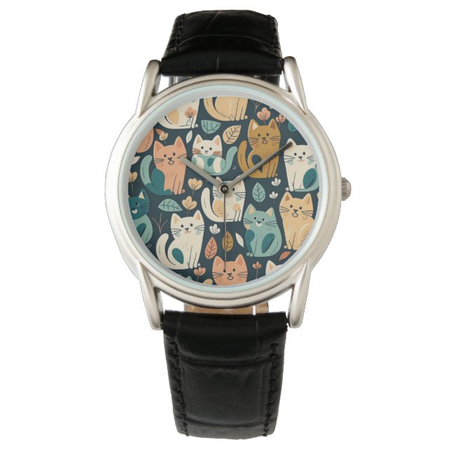 Artsy Cat Pattern Cute Watch (Front)