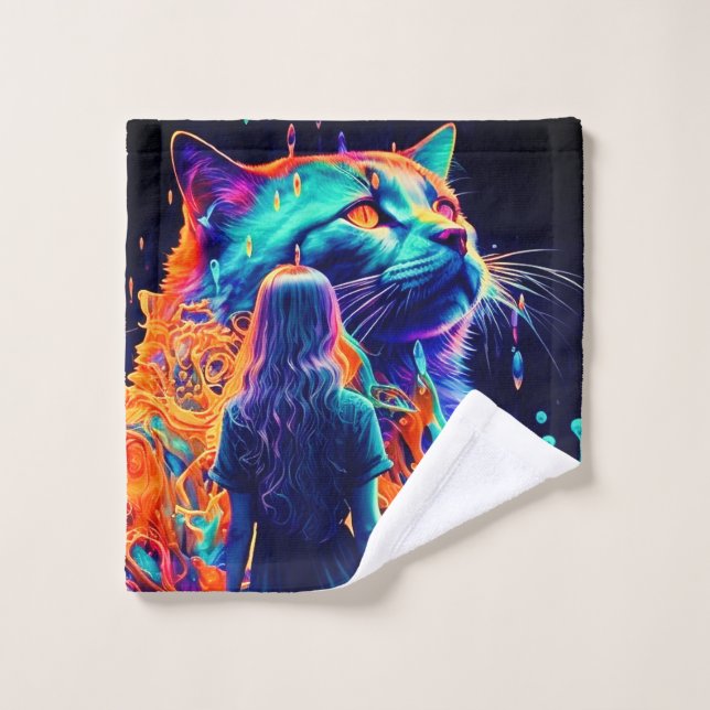 Artsy Cat Scene Wash Cloth (Wash Cloth)