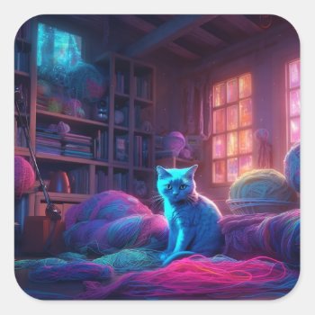 Artsy Cat Square Sticker by MarblesPictures at Zazzle