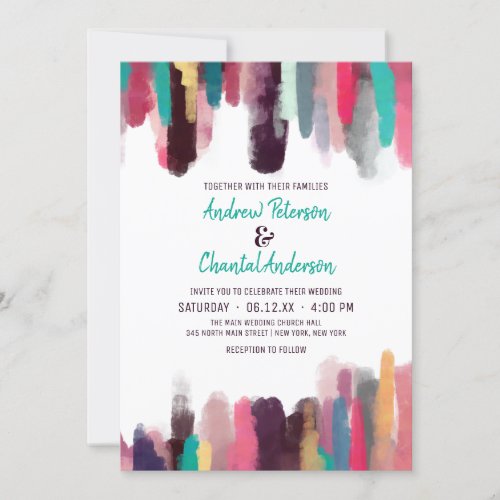 Artsy Chic Abstract Colorful Paint Smudge Wedding Invitation