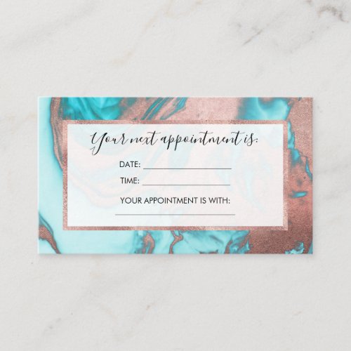 Artsy Chic Rose Gold Aqua Mint Blue Marble Pattern Appointment Card