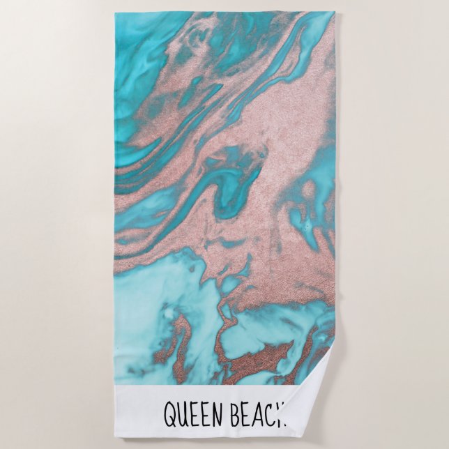 Artsy Chic Rose Gold Aqua Mint Blue Marble Pattern Beach Towel (Front)