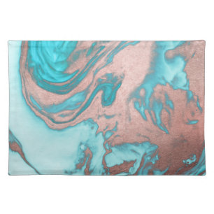 Artsy Chic Rose Gold Aqua Mint Blue Marble Pattern Cloth Placemat