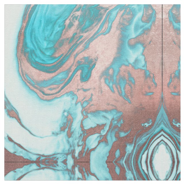 Artsy Chic Rose Gold Aqua Mint Blue Marble Pattern Fabric (Close Up)