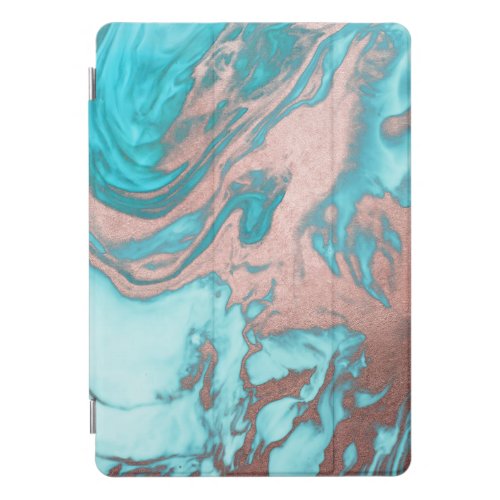 Artsy Chic Rose Gold Aqua Mint Blue Marble Pattern iPad Pro Cover