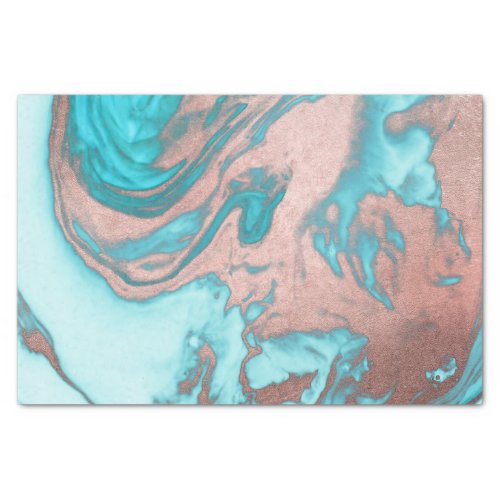 Artsy Chic Rose Gold Aqua Mint Blue Marble Pattern Tissue Paper