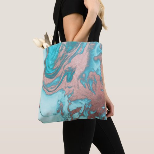 Artsy Chic Rose Gold Aqua Mint Blue Marble Pattern Tote Bag