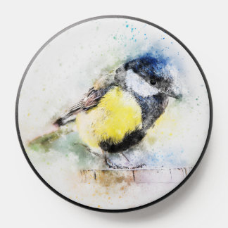 Artsy Chickadee on Stump in Watercolor and Ink PopSocket