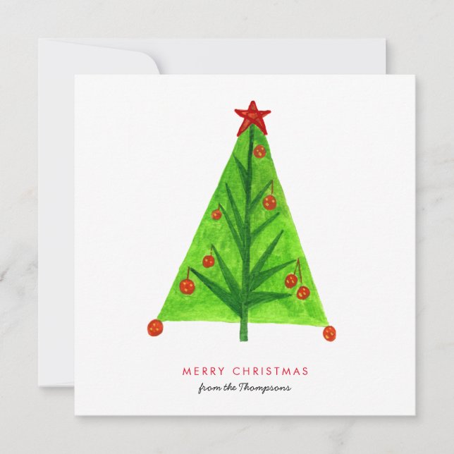 Artsy Christmas Tree Contemporary Style Holiday Card (Front)