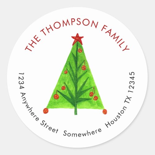 Artsy Christmas tree Return Name Address Classic Round Sticker