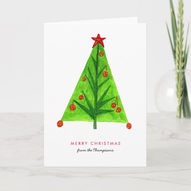 Artsy Christmas Tree Simple Text Merry Christmas Holiday Card (Front)
