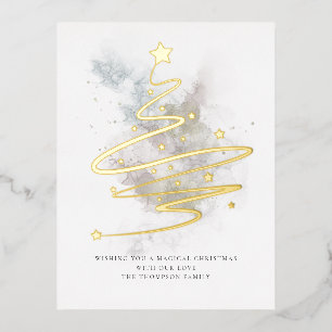 Artsy Christmas Tree Winter Watercolor Real Foil Holiday Postcard