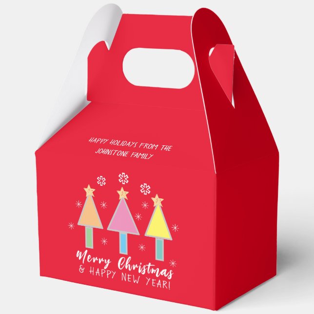 Artsy Christmas Trees Cool Red Holiday Christmas  Favor Boxes (Front)