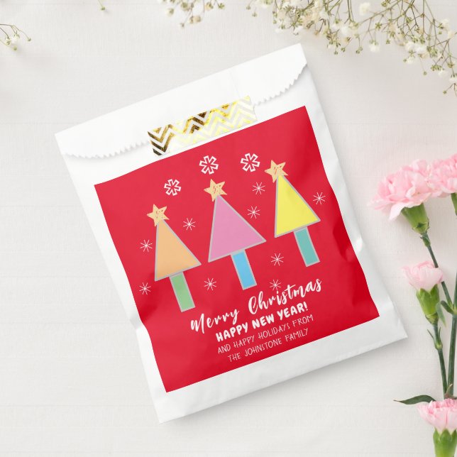 Artsy Christmas Trees Name Cool Red Holiday  Favor Bag (Sealed)