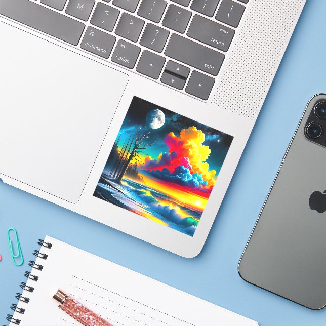 Artsy Cloud Scene Sticker (Laptop w/ iPhone)