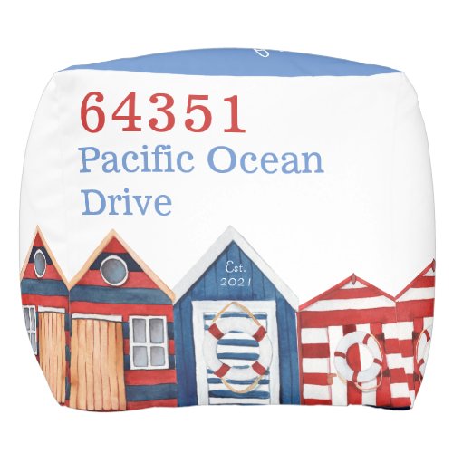 Artsy Coastal Custom House nr Beach huts whiteblue Pouf