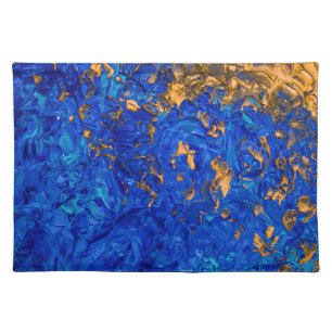 Artsy Cobalt Blue Golden Yellow Acrylic Painting Cloth Placemat