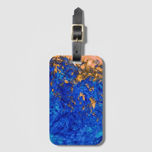Artsy Cobalt Blue Golden Yellow Acrylic Painting Luggage Tag