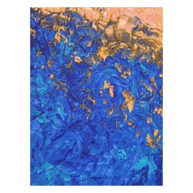 Artsy Cobalt Blue Golden Yellow Acrylic Painting Tablecloth (Front)