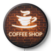 Artsy Coffee Shop Neon Brown Brick Wall LED Sign (Lights Off)